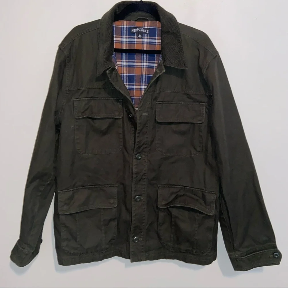 J Crew Mercantile Chore Coat Mens XL Green Flannel Lined Barn Field Jacket